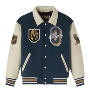 Las vegas golden knights navy full snap wool varsity jacket