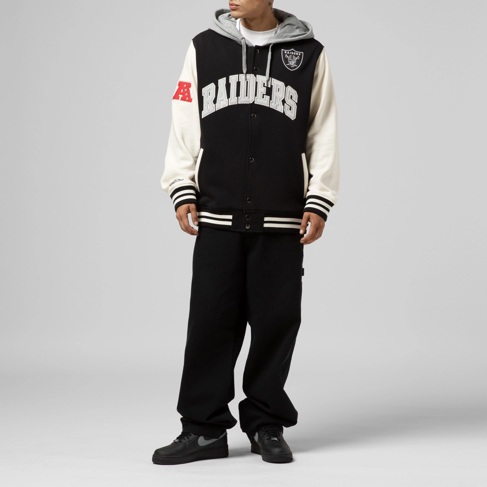 Las vegas raiders black sideline fleece full snap jacket full view