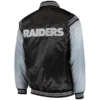 Las vegas raiders enforcer full snap satin varsity jacket blackgary 3