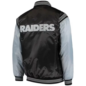 Las vegas raiders enforcer full snap satin varsity jacket blackgary 3