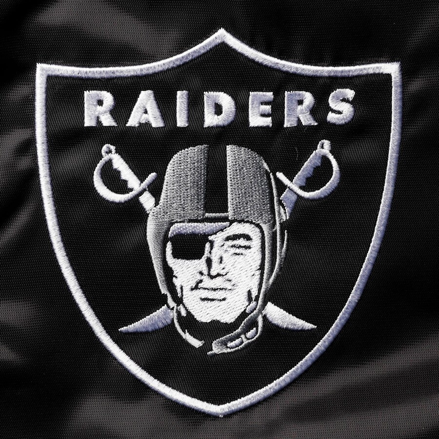 Las vegas raiders enforcer full snap satin varsity jacket blackgary 4