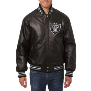 Las vegas raiders full real leather varsity jacket black 1