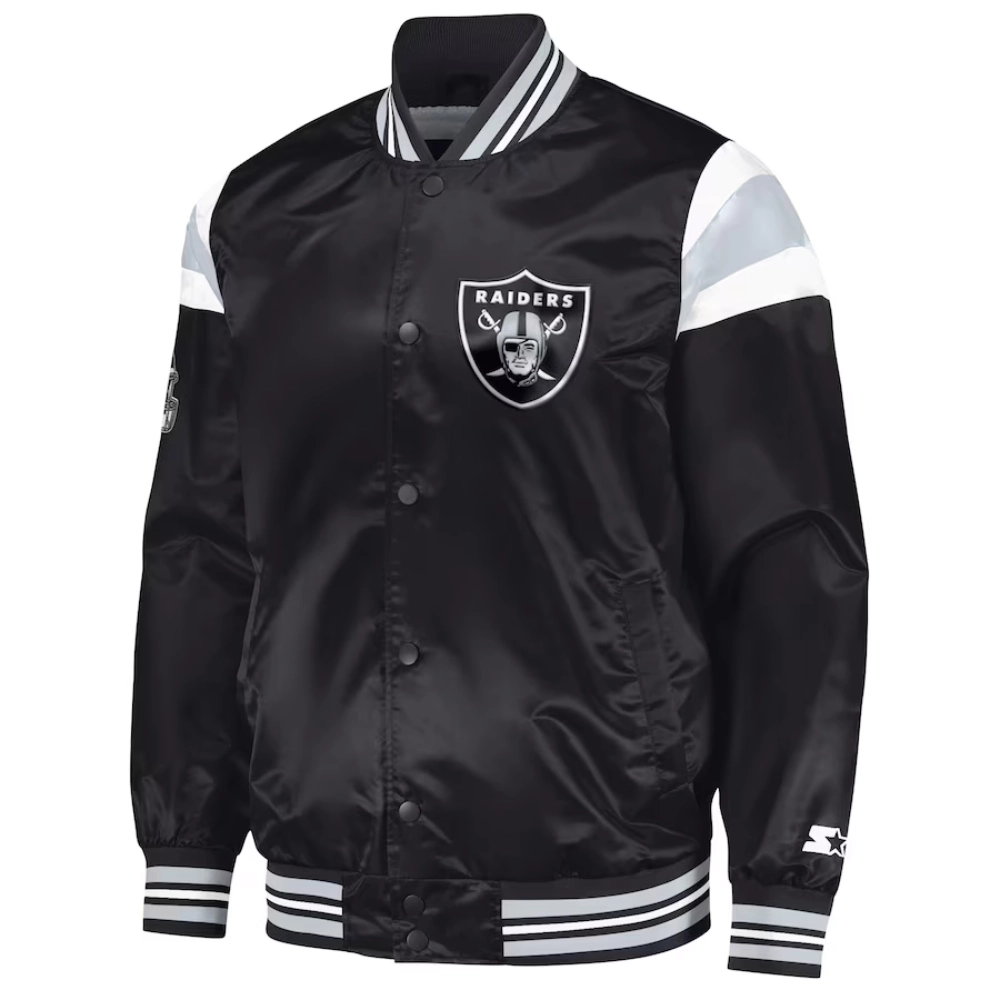 Las vegas raiders full snap satin varsity jacket black 2