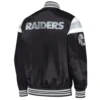 Las vegas raiders full snap satin varsity jacket black 3
