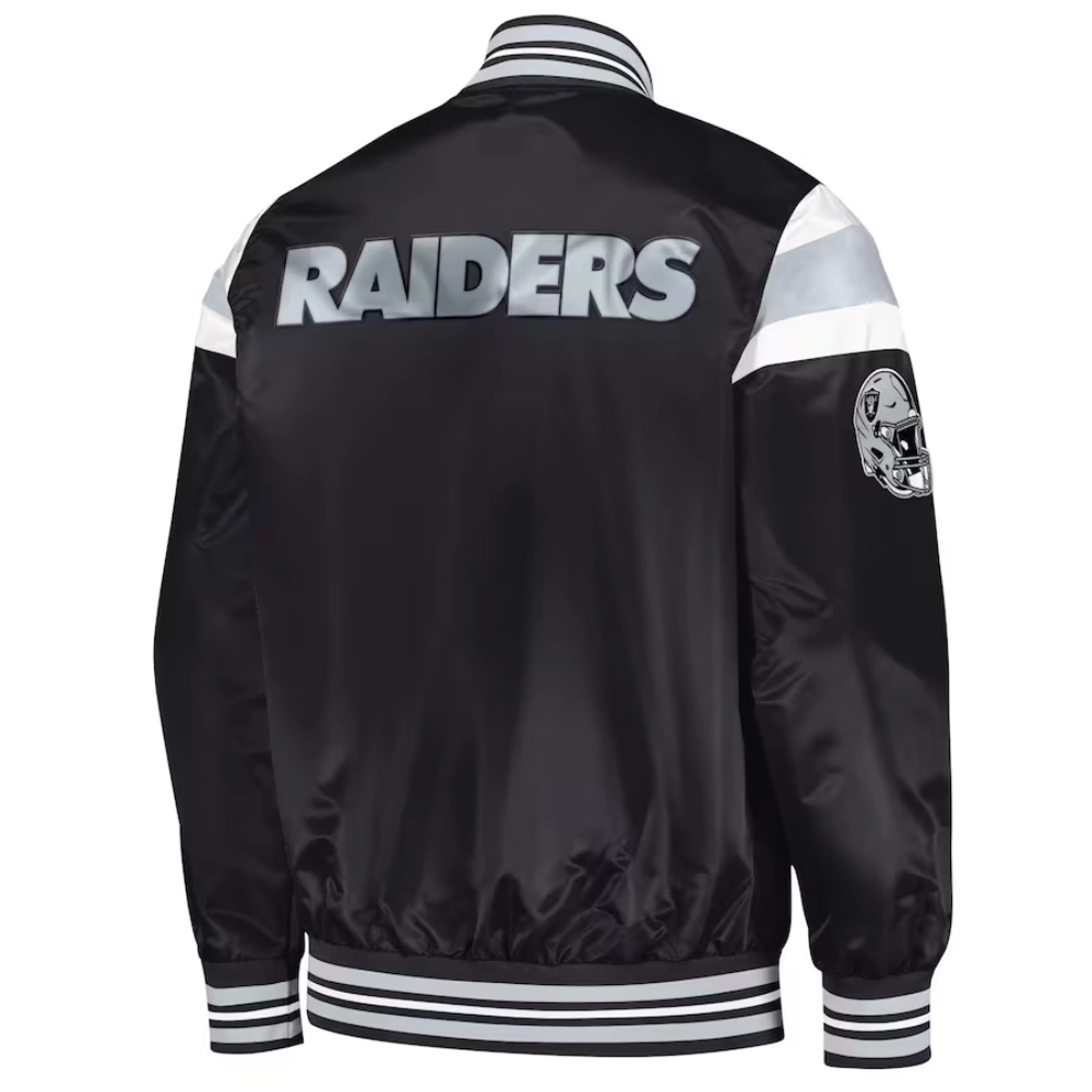 Las vegas raiders full snap satin varsity jacket black 3