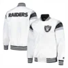 Las vegas raiders full snap satin varsity jacket white 1