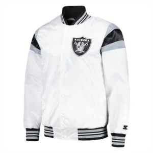 Las vegas raiders full snap satin varsity jacket white 2