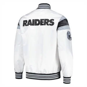 Las vegas raiders full snap satin varsity jacket white 3