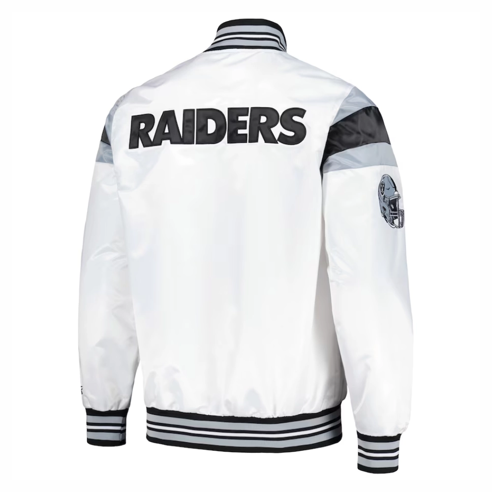 Las vegas raiders full snap satin varsity jacket white 3