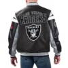 Las vegas raiders full zip leather varsity jacket black 1 1