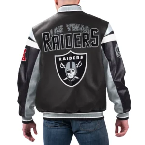 Las vegas raiders full zip leather varsity jacket black 1 1