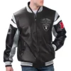 Las vegas raiders full zip leather varsity jacket black 1