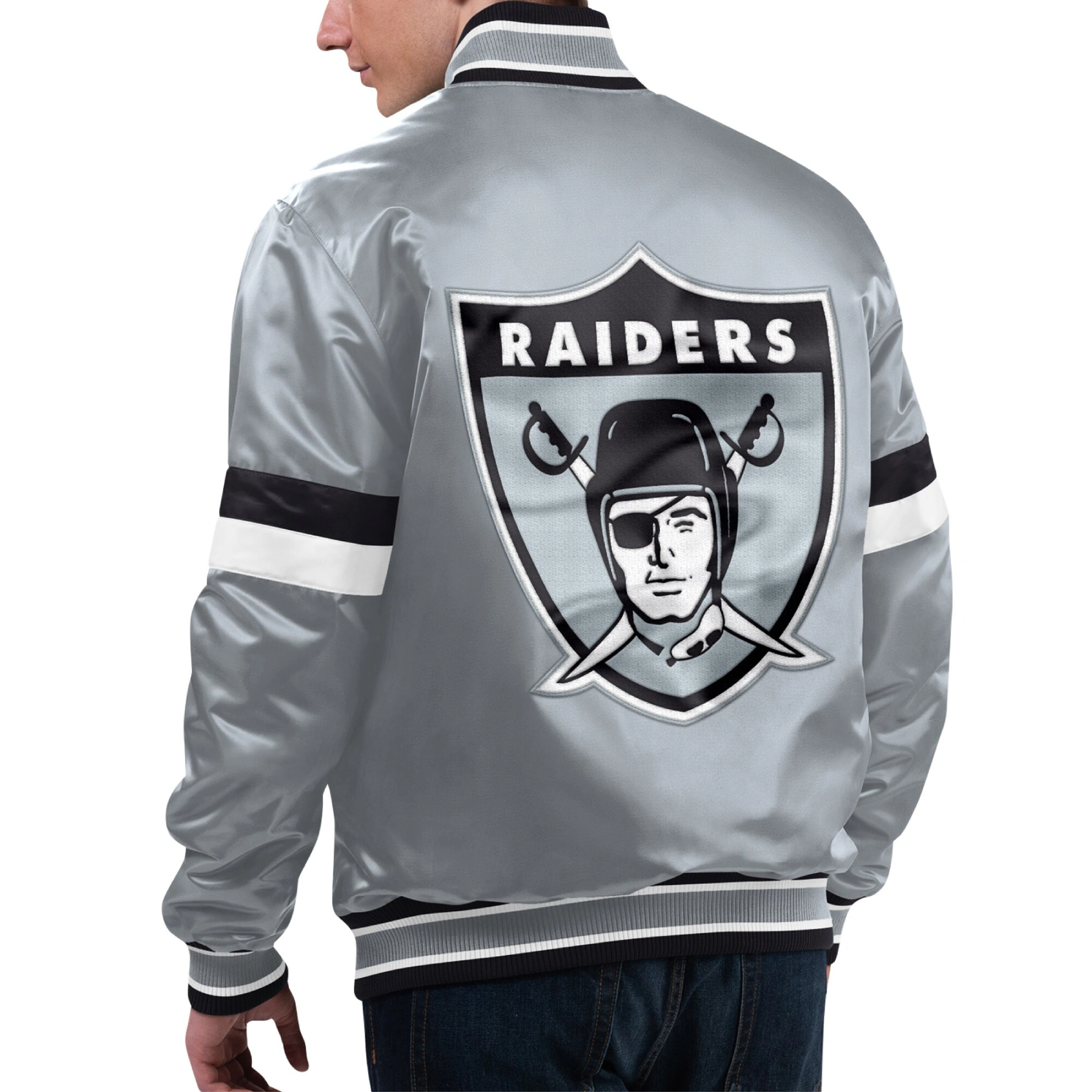 Las vegas raiders gridiron classics home game satin varsity jacket gray 2