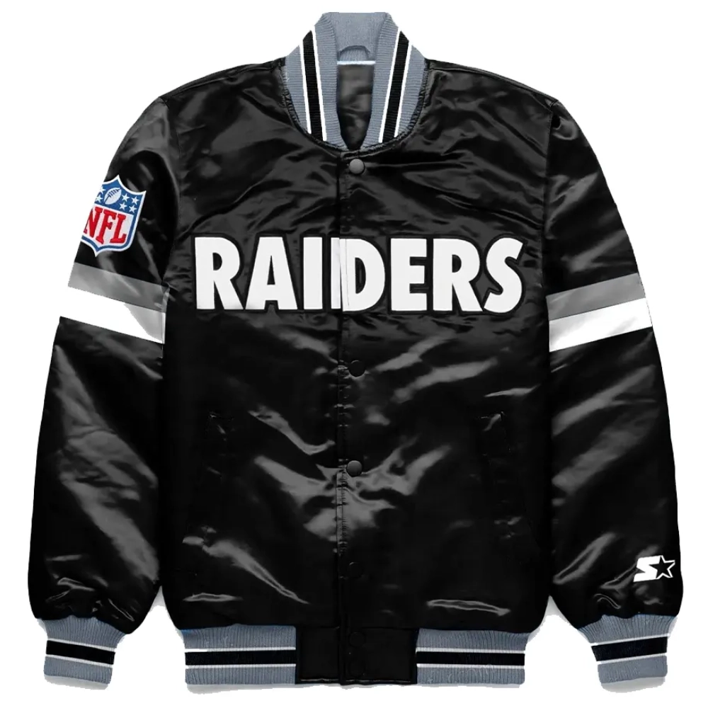 Las vegas raiders home game satin varsity jacket black