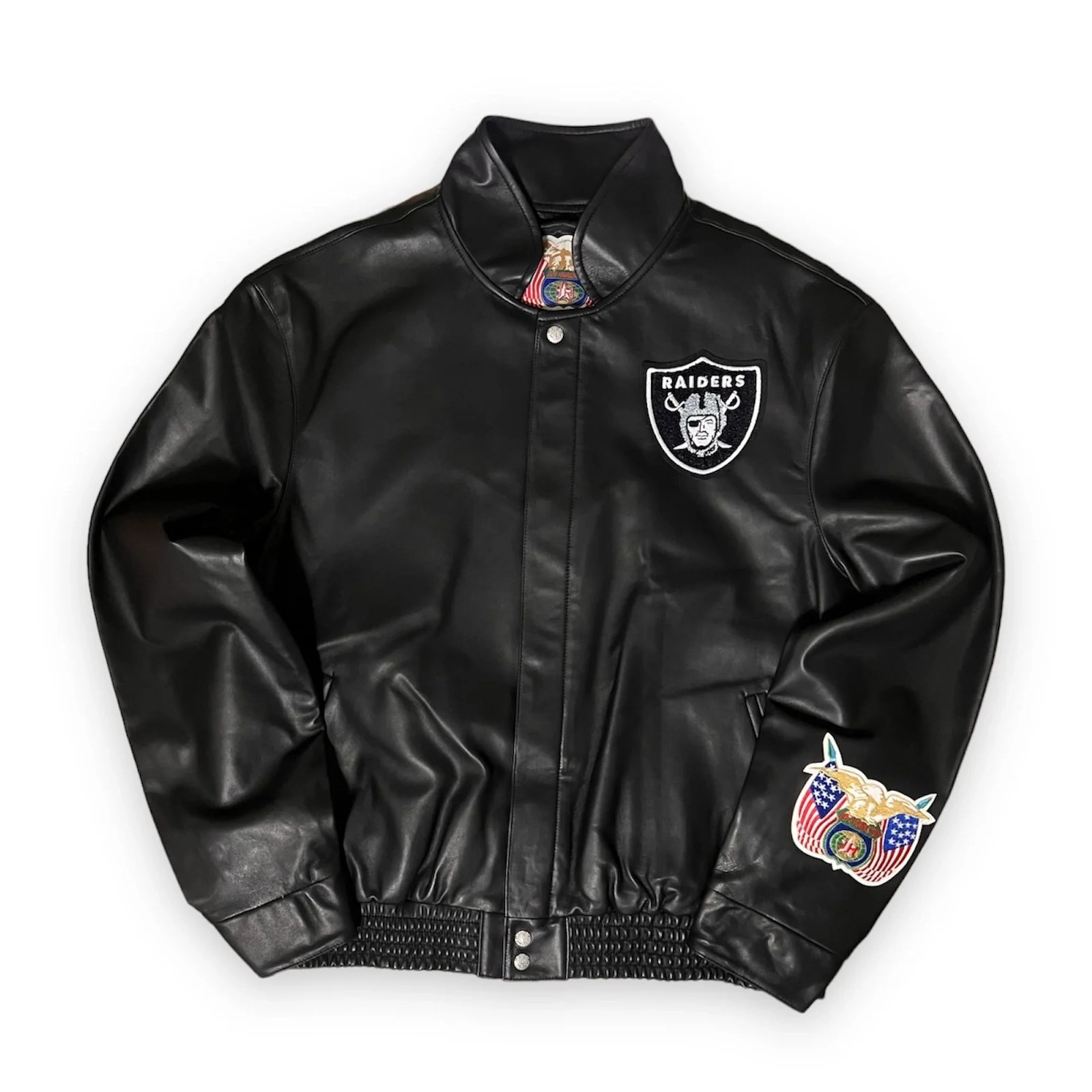Las vegas raiders jeff hamilton full leather jacket black