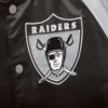 Las vegas raiders lead off full snap satin varsity jacket blackgray 2