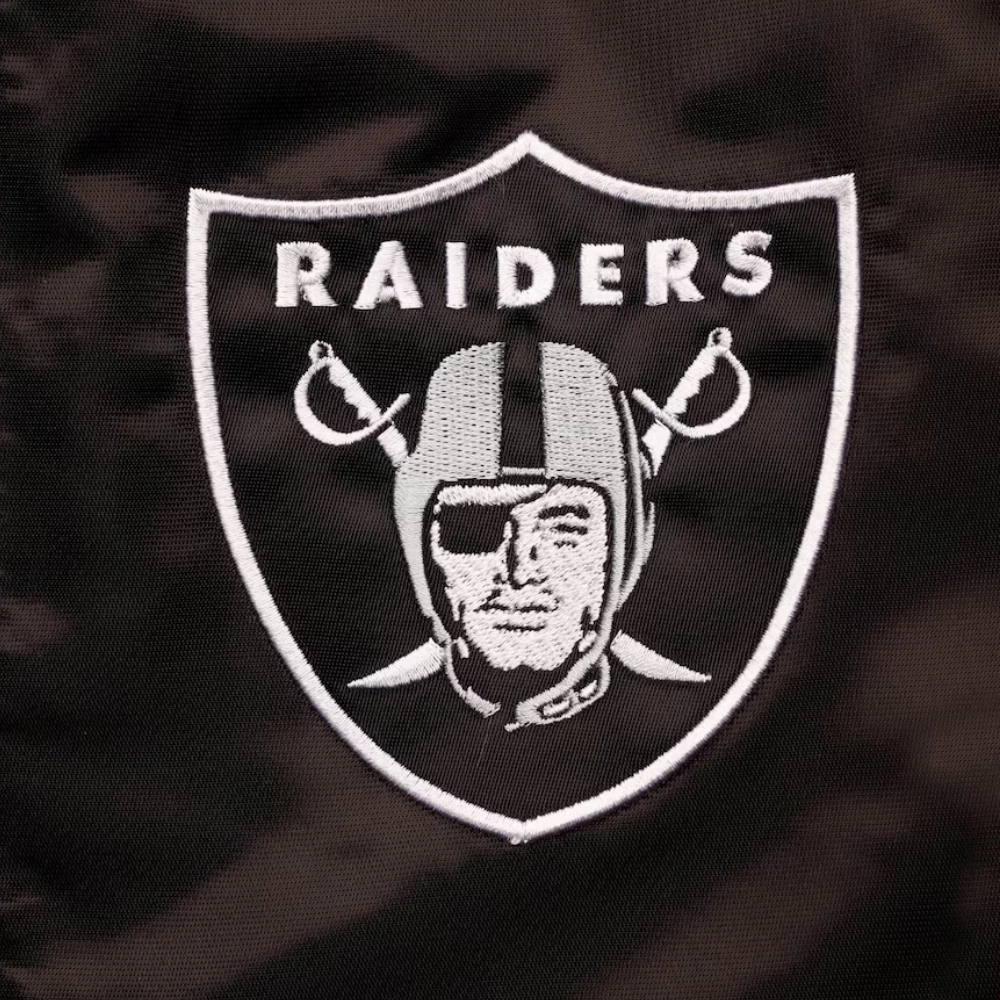 Las vegas raiders leader satin varsity jacket grey black 1