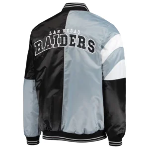 Las vegas raiders leader satin varsity jacket grey black 2