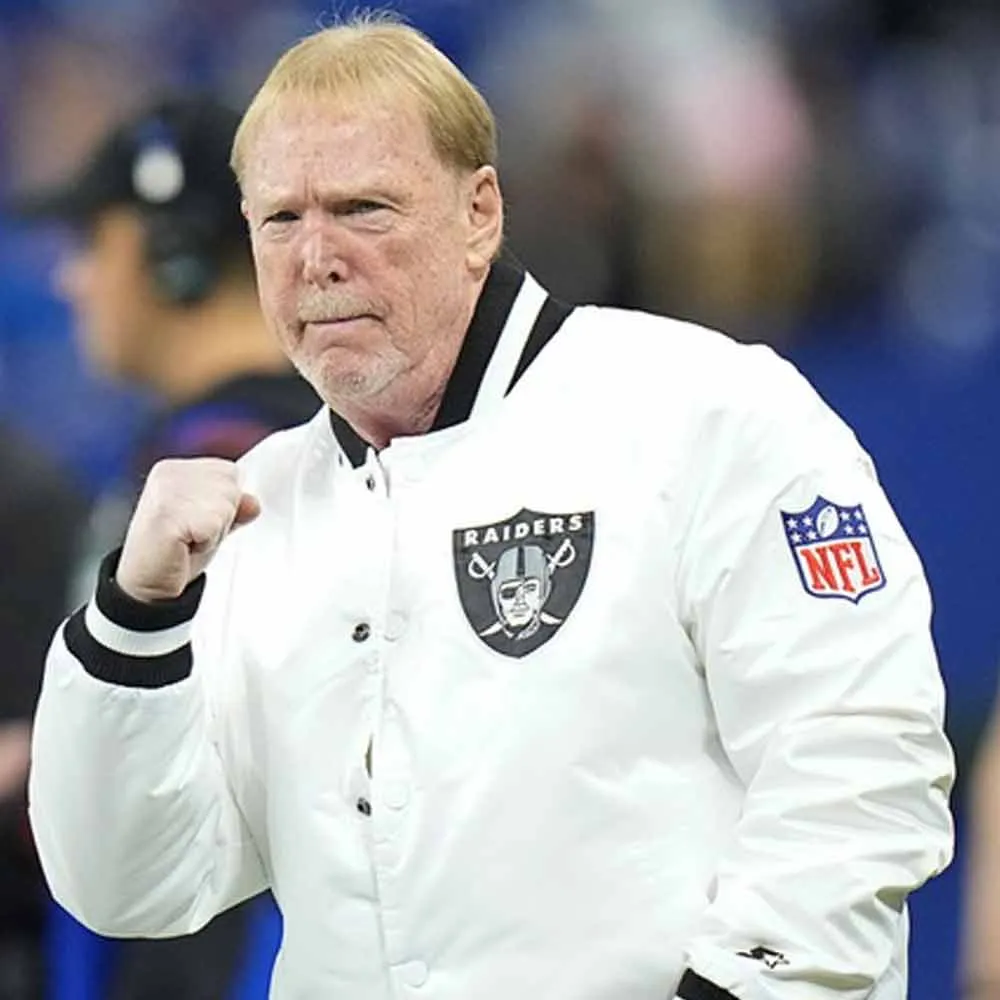 Las vegas raiders mark davis white bomber jacket