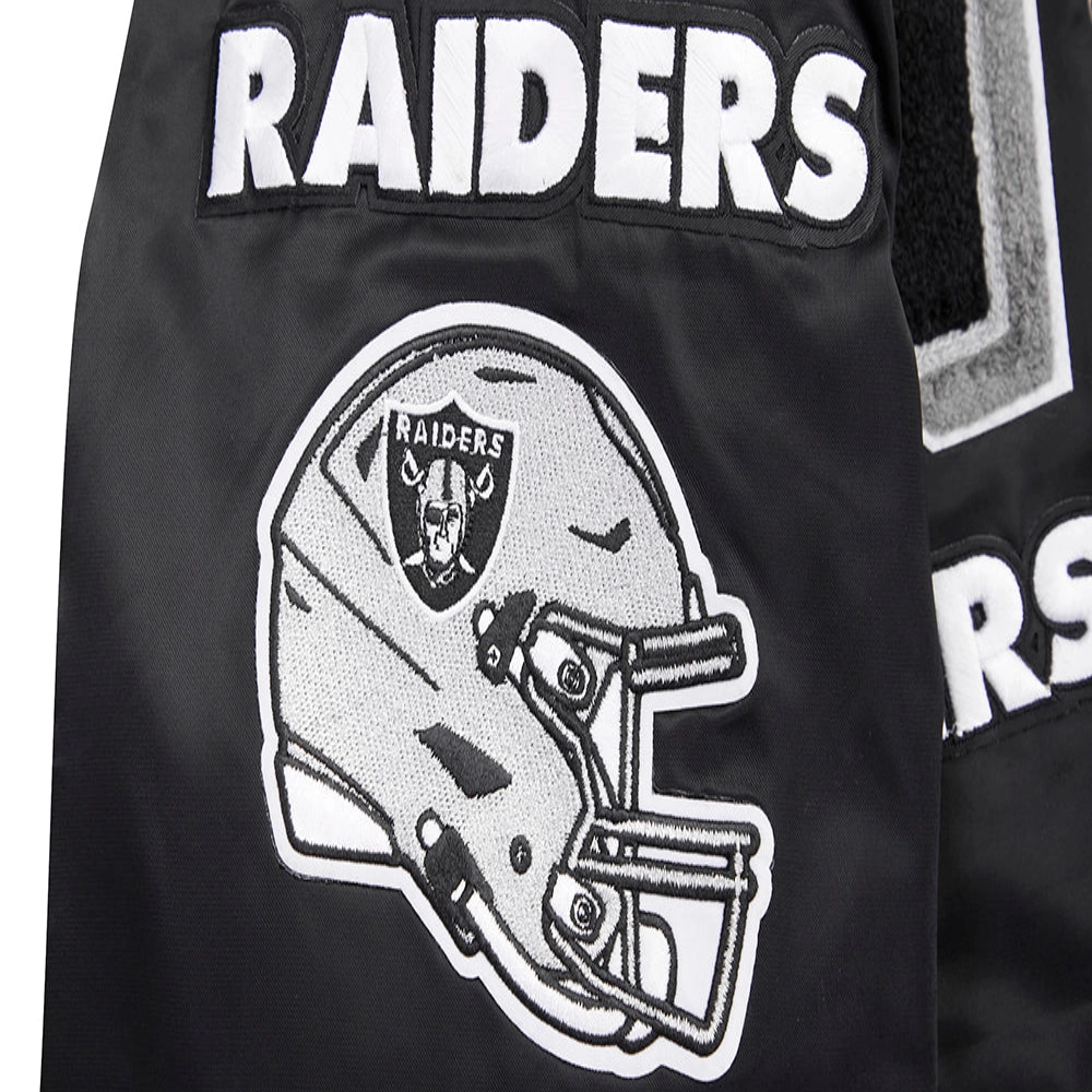 Las vegas raiders mashup full snap satin varsity jacket black 1