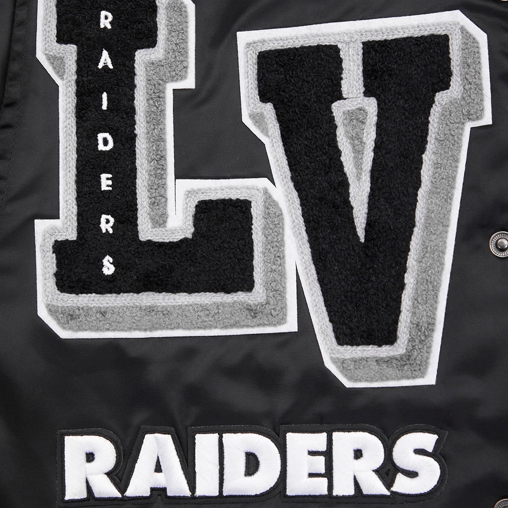 Las vegas raiders mashup full snap satin varsity jacket black 2