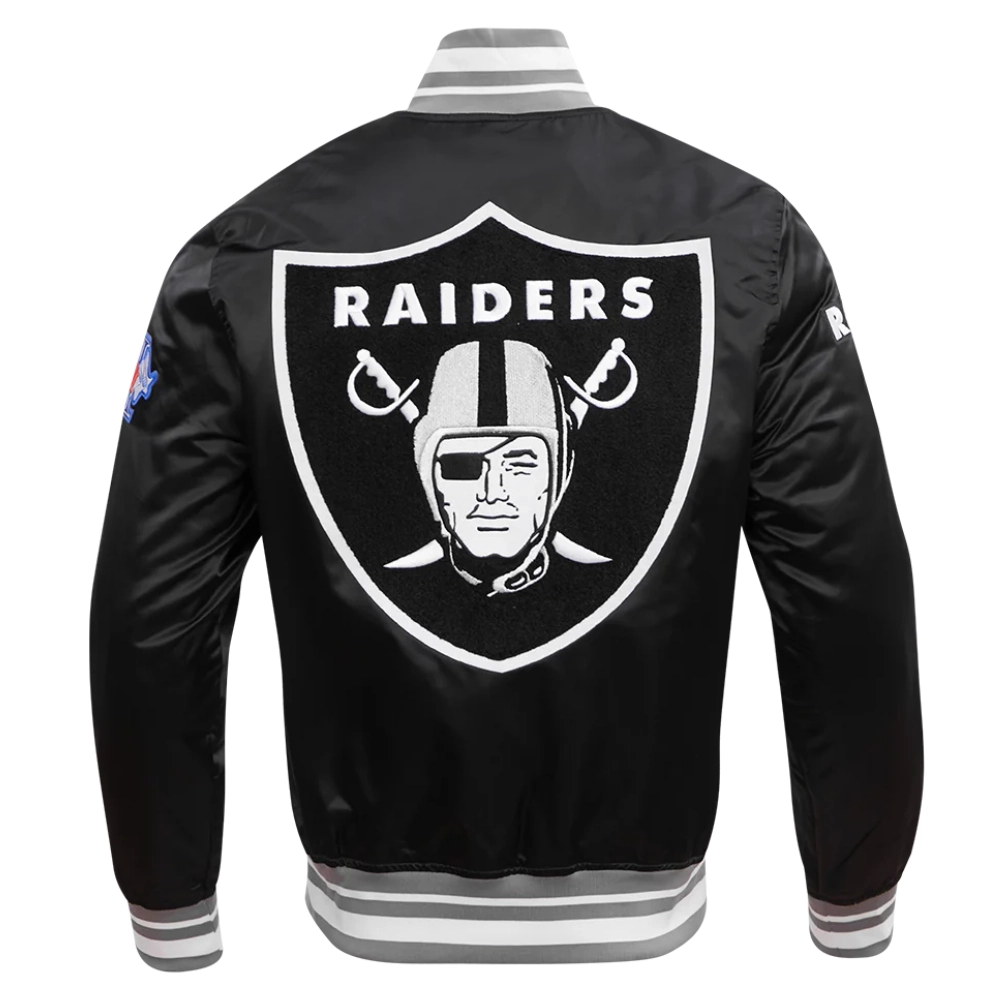Las vegas raiders mashup full snap satin varsity jacket black 3