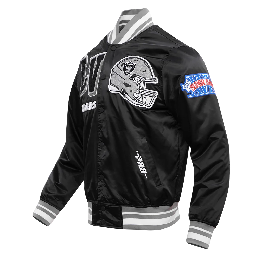 Las vegas raiders mashup full snap satin varsity jacket black 4