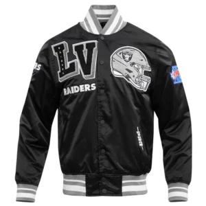 Las vegas raiders mashup full snap satin varsity jacket black 5