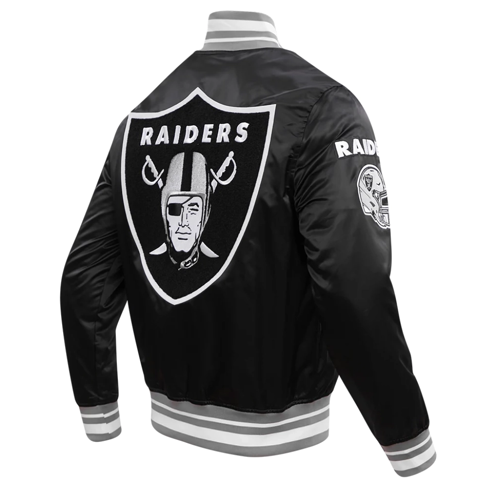 Las vegas raiders mashup full snap satin varsity jacket black 6