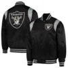 Las vegas raiders prime time full snap satin varsity jacket black 1