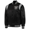 Las vegas raiders prime time full snap satin varsity jacket black 3