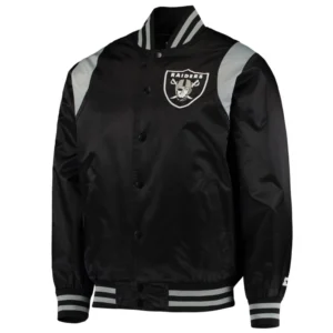 Las vegas raiders prime time full snap satin varsity jacket black 3