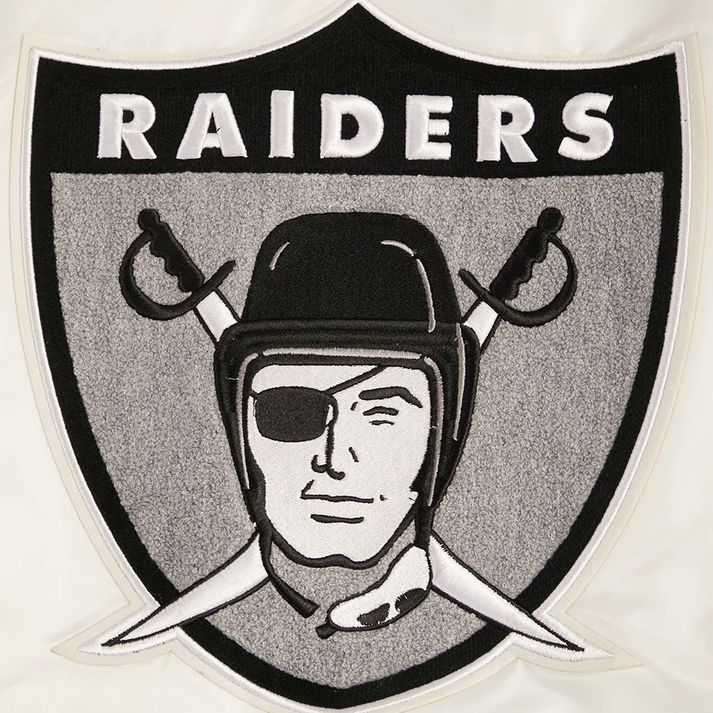 Las vegas raiders retro classic full snap satin varsity jacket white 2