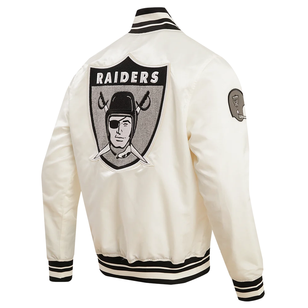 Las vegas raiders retro classic full snap satin varsity jacket white 4