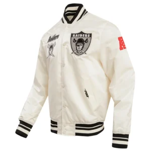 Las vegas raiders retro classic full snap satin varsity jacket white 5