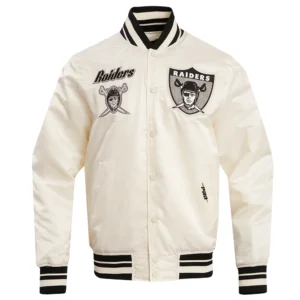 Las vegas raiders retro classic full snap satin varsity jacket white 6
