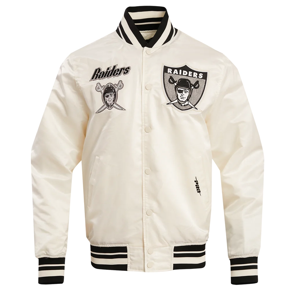 Las vegas raiders retro classic full snap satin varsity jacket white 6