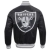 Las vegas raiders script tail ribbed knitted satin varsity jacket black 4