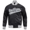 Las vegas raiders script tail ribbed knitted satin varsity jacket black 6