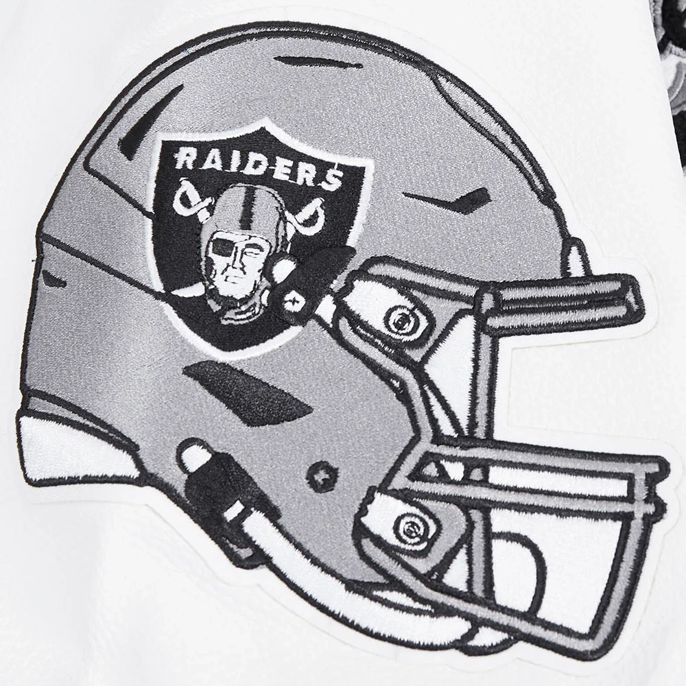 Las vegas raiders script tail wool leather varsity jacket grey white 1
