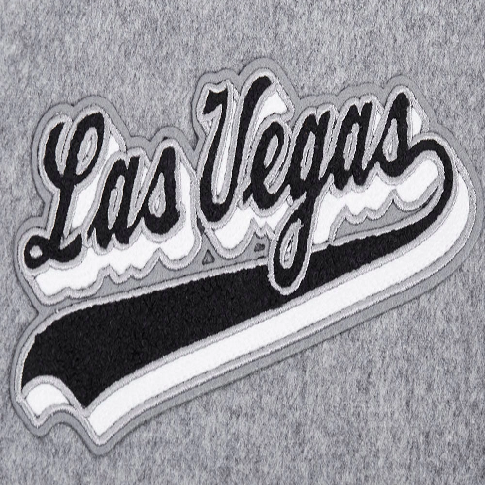 Las vegas raiders script tail wool leather varsity jacket grey white 2