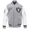 Las vegas raiders script tail wool leather varsity jacket grey white 6