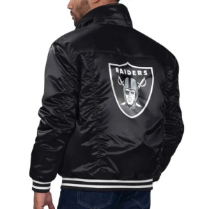 Las vegas raiders silver tab satin varsity trucker black jacket 1