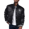 Las vegas raiders silver tab satin varsity trucker black jacket