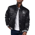 Las Vegas Raiders Silver Tab Satin Trucker Black Jacket