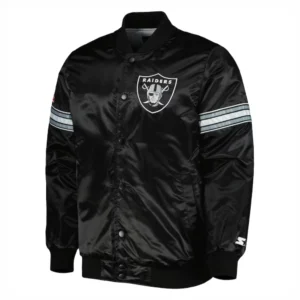 Las vegas raiders starter pick and roll full snap satin varsity jacket black 2