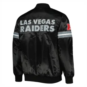 Las vegas raiders starter pick and roll full snap satin varsity jacket black 3