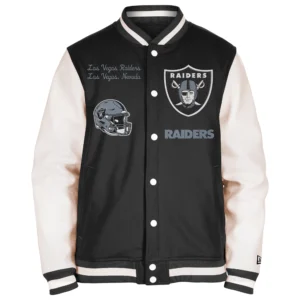 Las vegas raiders third down 20 full snap varsity jacket blackwhite 1 1