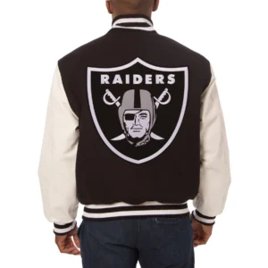 Las vegas raiders two tone wool leather varsity jacket black white 1 1