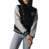 Las vegas raiders womens sailor full snap hooded varsity jacket black grey 1 1